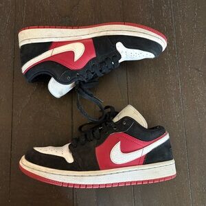 Air Jordan Kid’s Boys 1 Low OG Black Toe‎ White Red Sneakers Shoes Size 6.5